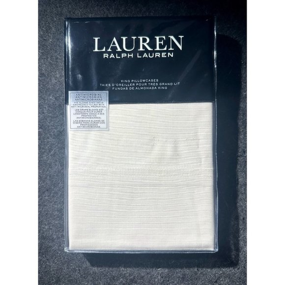 Lauren Ralph Lauren SLOANE Antimicrobial Cotton KING Pillowcases Ivory white NEW - Picture 1 of 5